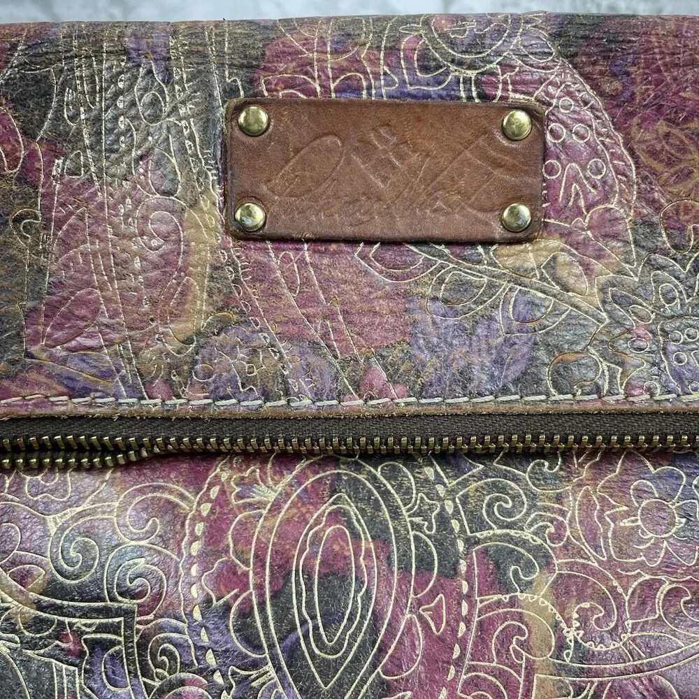 Patricia Nash Foldover Floral Embossed Leather Wristlet Clutch Handbag